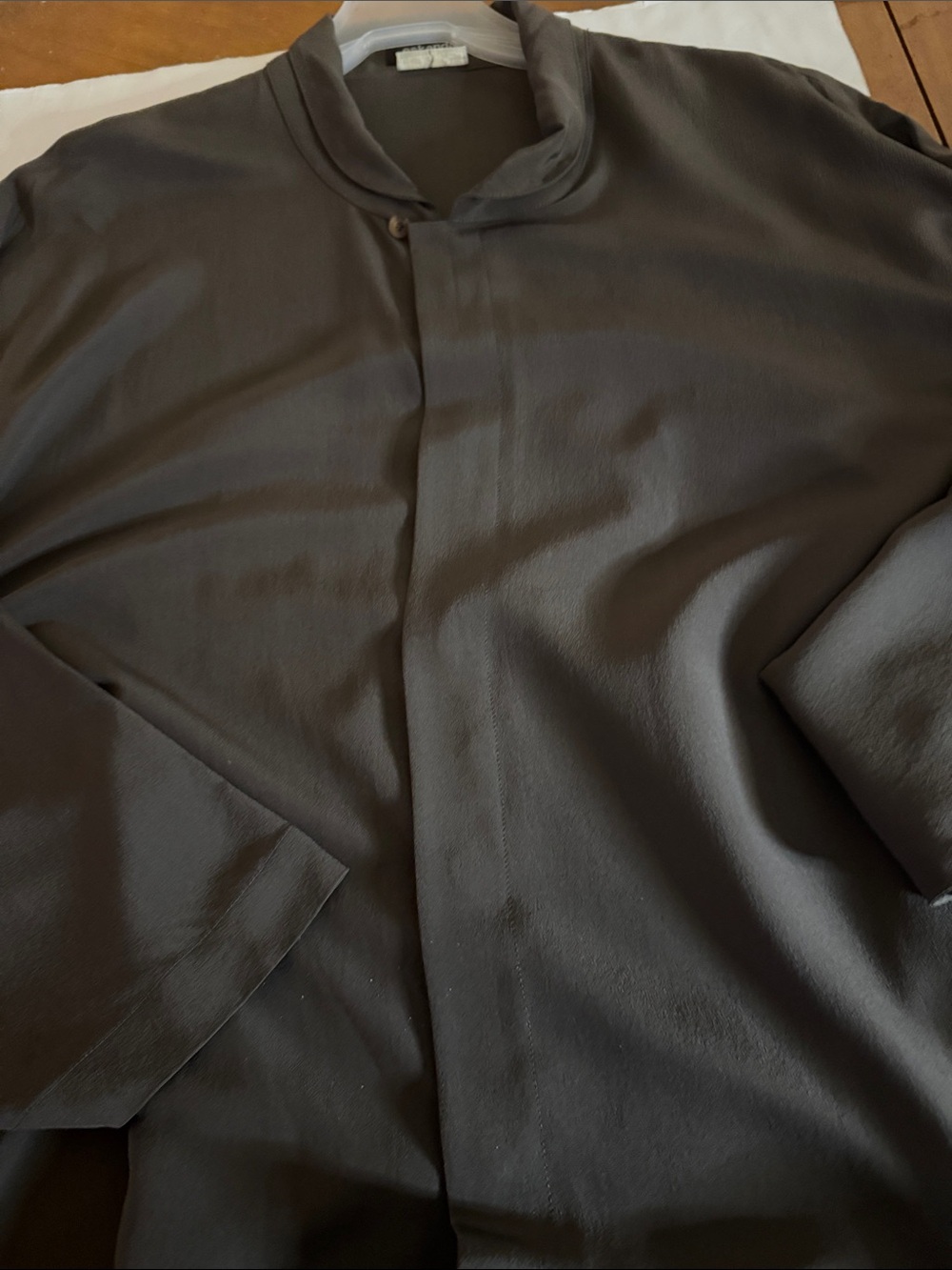eskandar olive green oversized 109 percent silk blousRelaxed Stand-Collar Blous